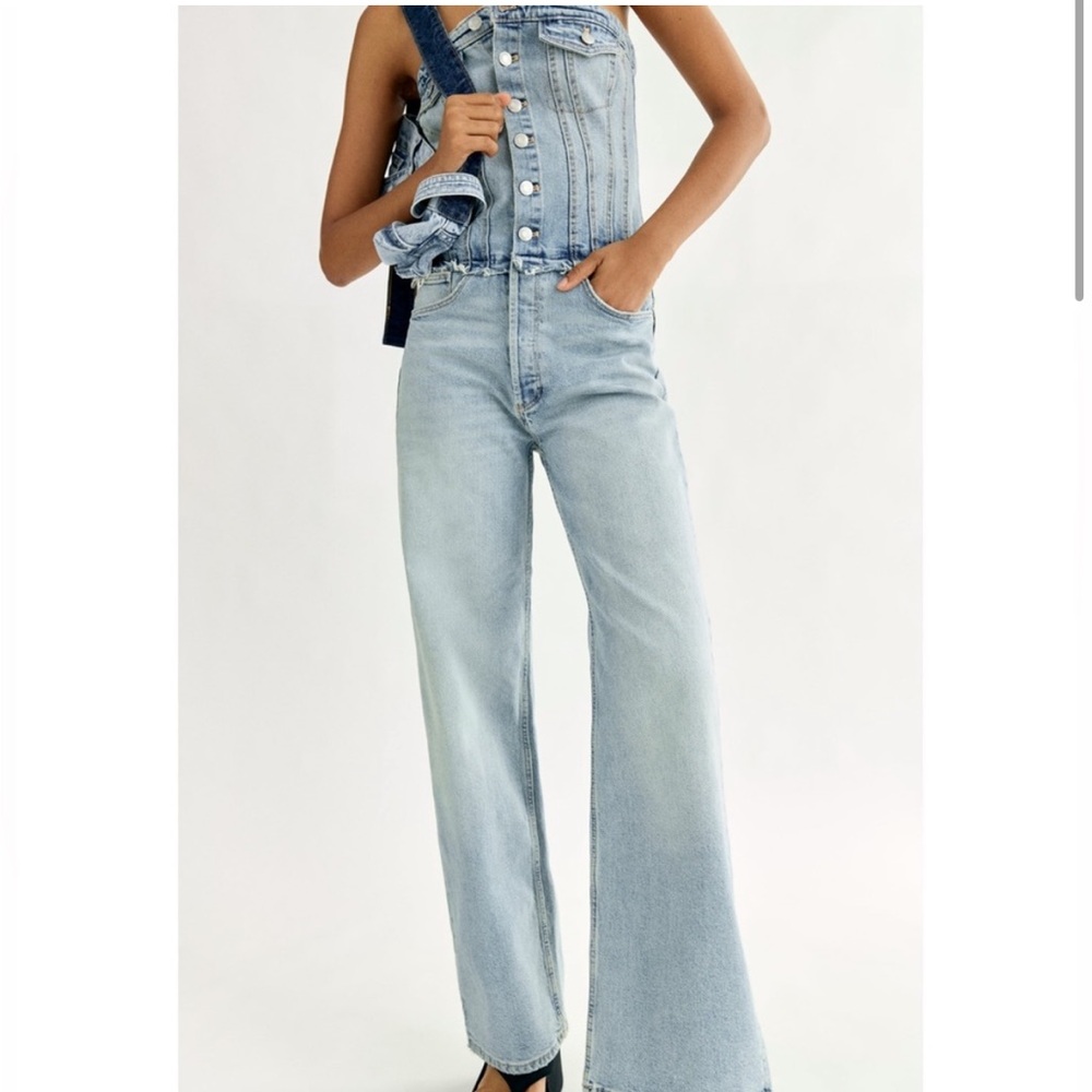 Zara denim light wash tube jumpsuit size medium - Picture 9 of 13